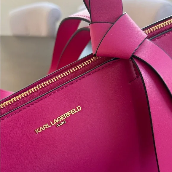 Karl Lagerfeld Hot Pink Leather Tote Bag - Picture 2 of 7